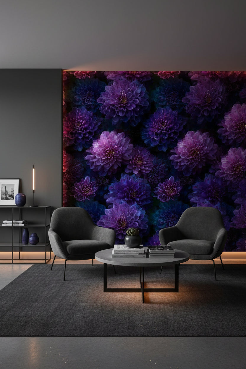 Deep Purple Dahlia Floral Wallpaper