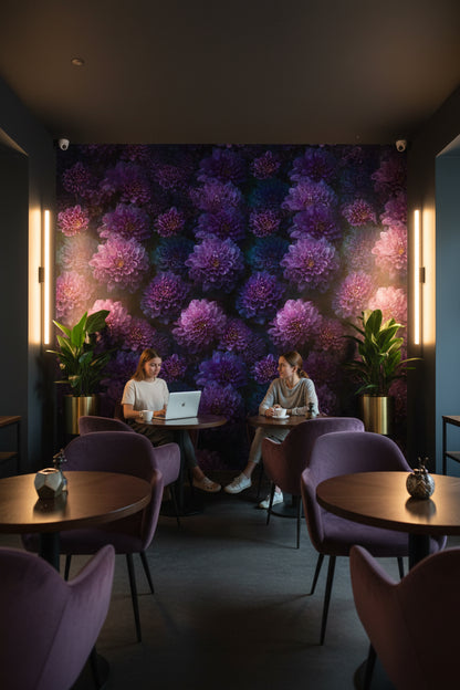 Deep Purple Dahlia Floral Wallpaper