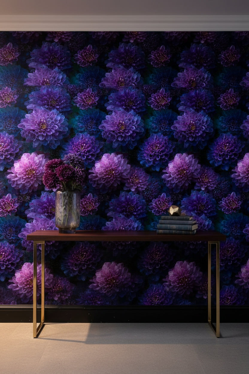 Deep Purple Dahlia Floral Wallpaper