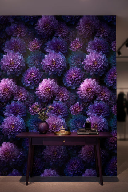 Deep Purple Dahlia Floral Wallpaper