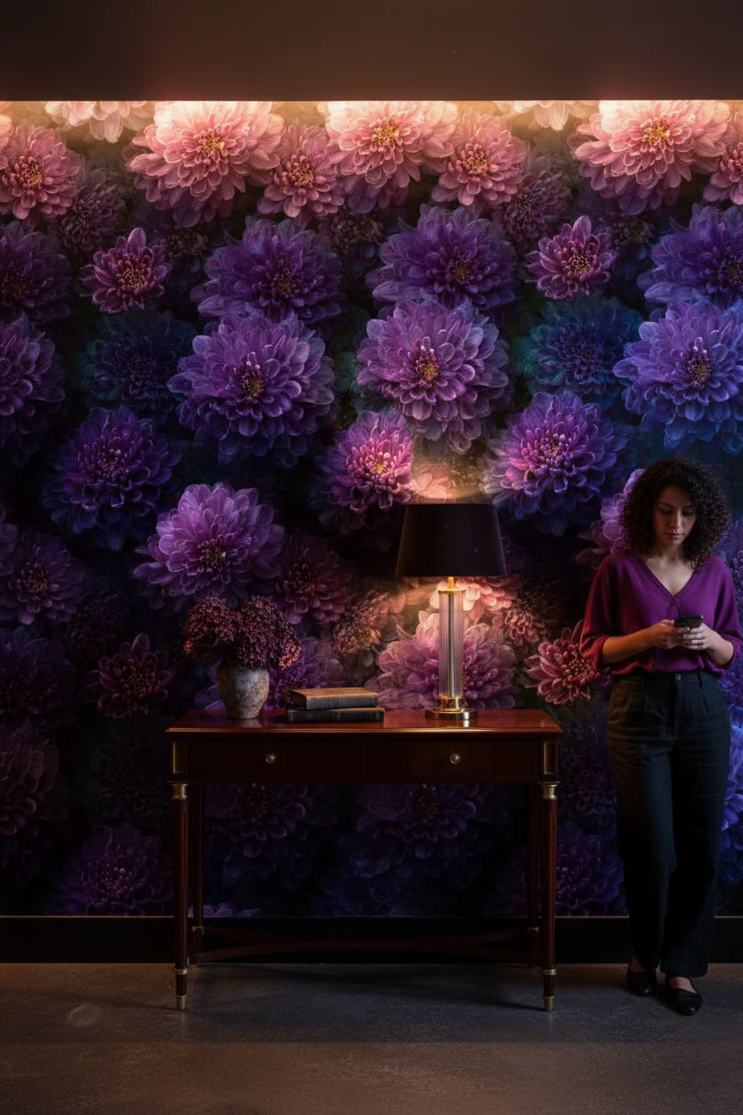 Deep Purple Dahlia Floral Wallpaper