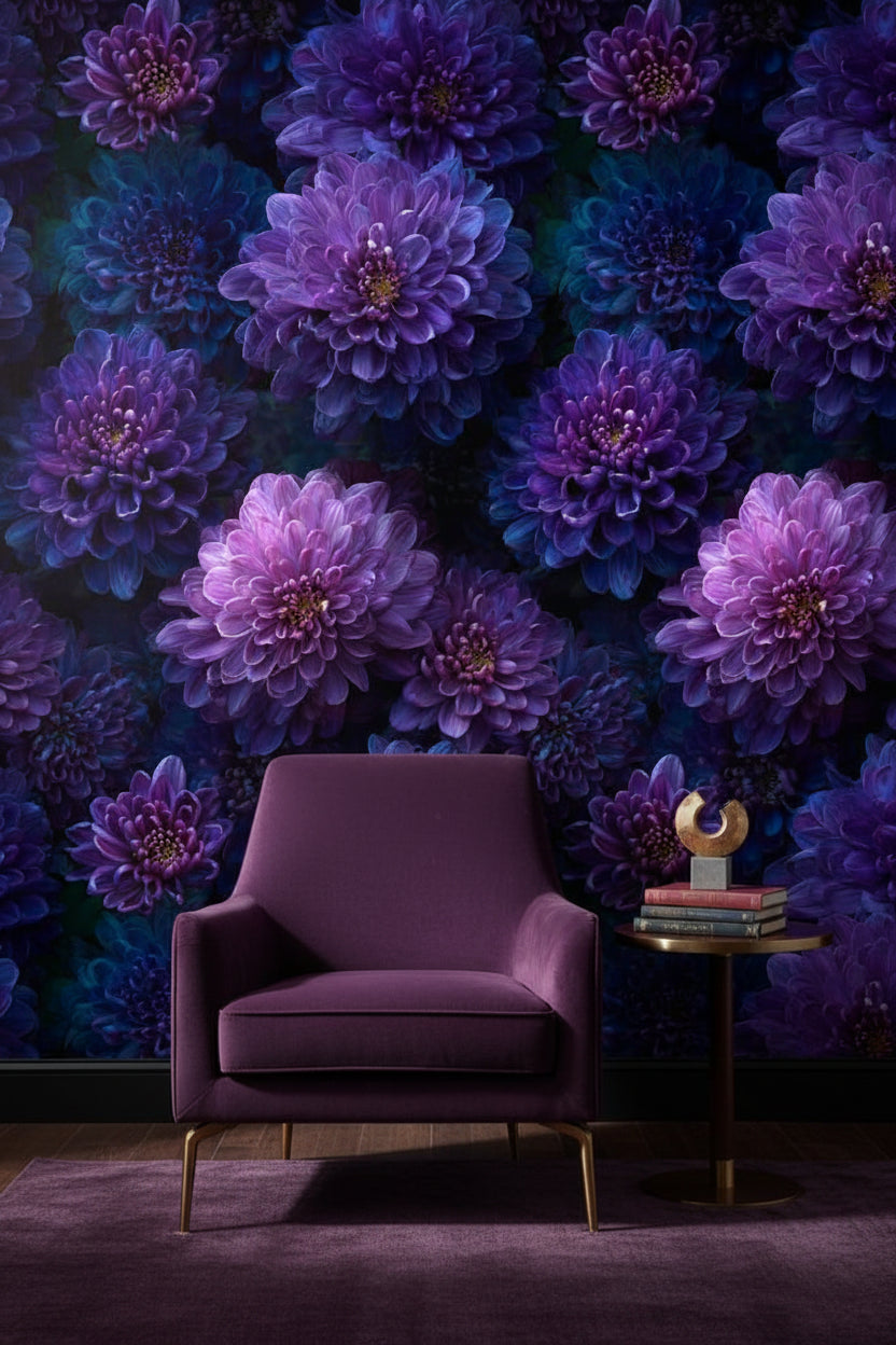 Deep Purple Dahlia Floral Wallpaper