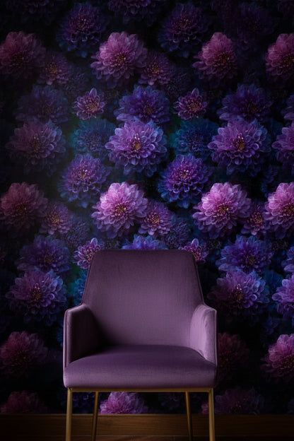 Deep Purple Dahlia Floral Wallpaper
