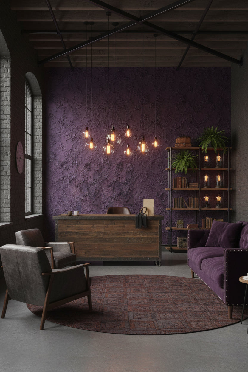 Deep Plum Textured Concrete Wallpaper