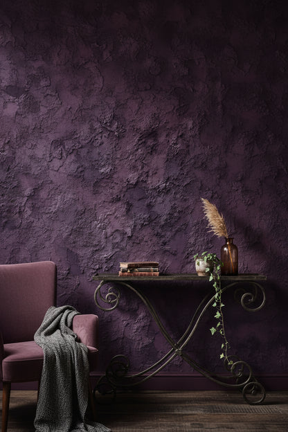Deep Plum Textured Concrete Wallpaper