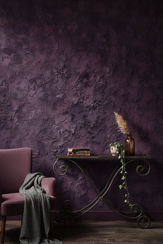 Deep Plum Textured Concrete Wallpaper