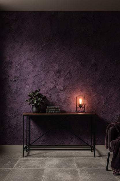 Deep Plum Textured Concrete Wallpaper