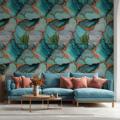 Teal and Green Abstract Textured Wallpaper