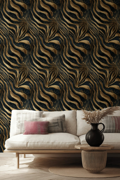 Elegant Black and Gold Look Zebra Pattern Wallpaper