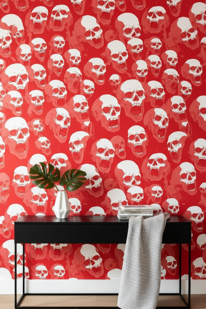 Bold Red Skull Pattern Wallpaper