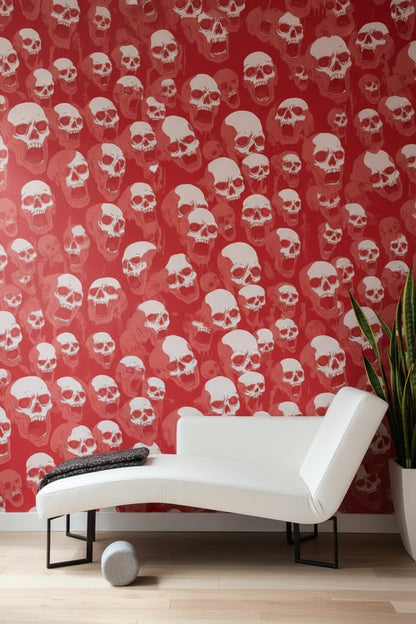 Bold Red Skull Pattern Wallpaper