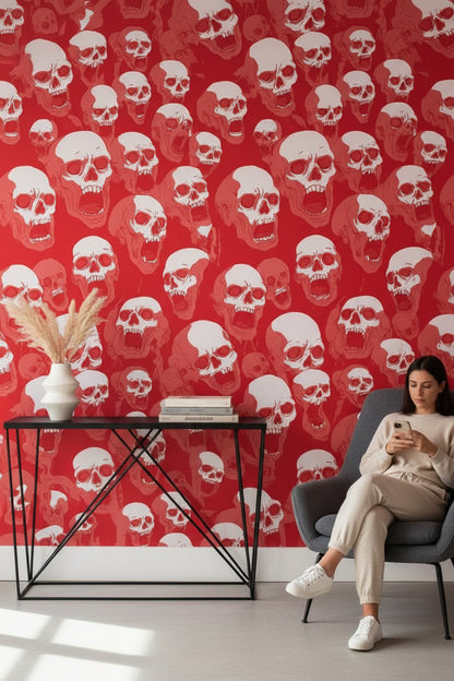 Bold Red Skull Pattern Wallpaper