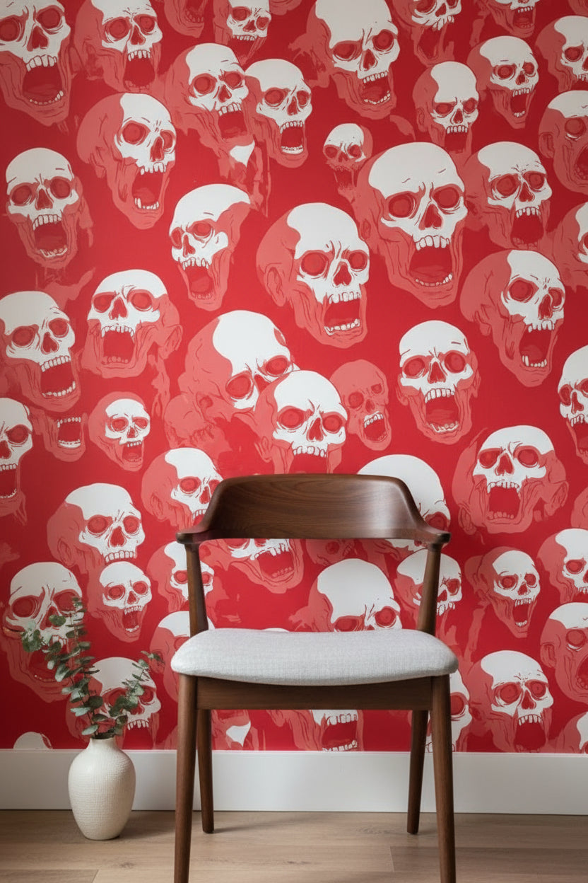 Bold Red Skull Pattern Wallpaper
