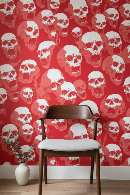 Bold Red Skull Pattern Wallpaper