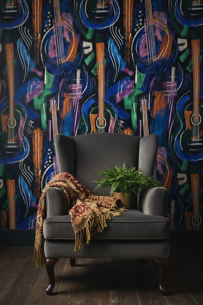 Vibrant Multicolor Abstract Guitar Pattern Wallpaper