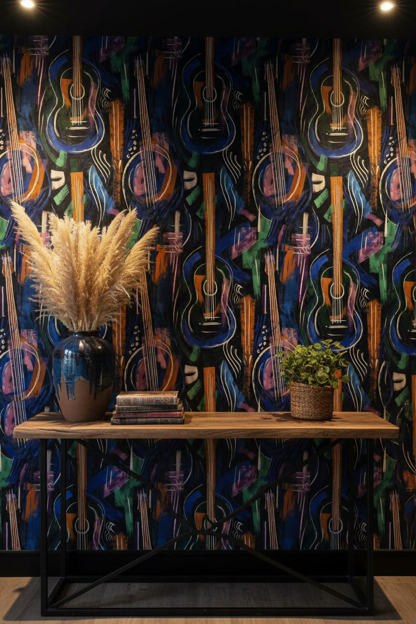 Vibrant Multicolor Abstract Guitar Pattern Wallpaper