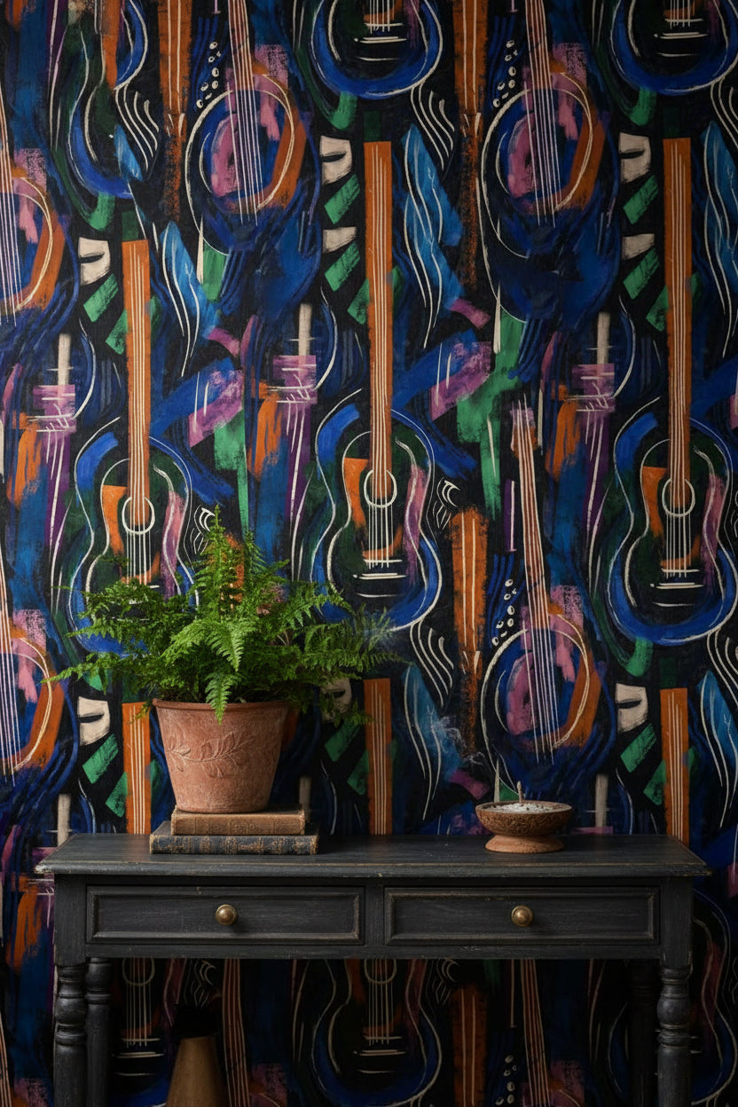 Vibrant Multicolor Abstract Guitar Pattern Wallpaper