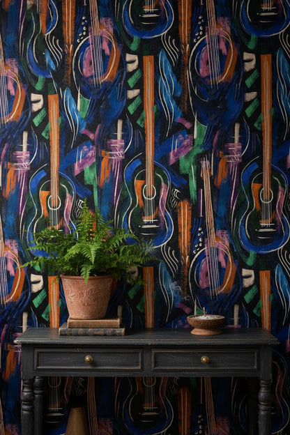 Vibrant Multicolor Abstract Guitar Pattern Wallpaper