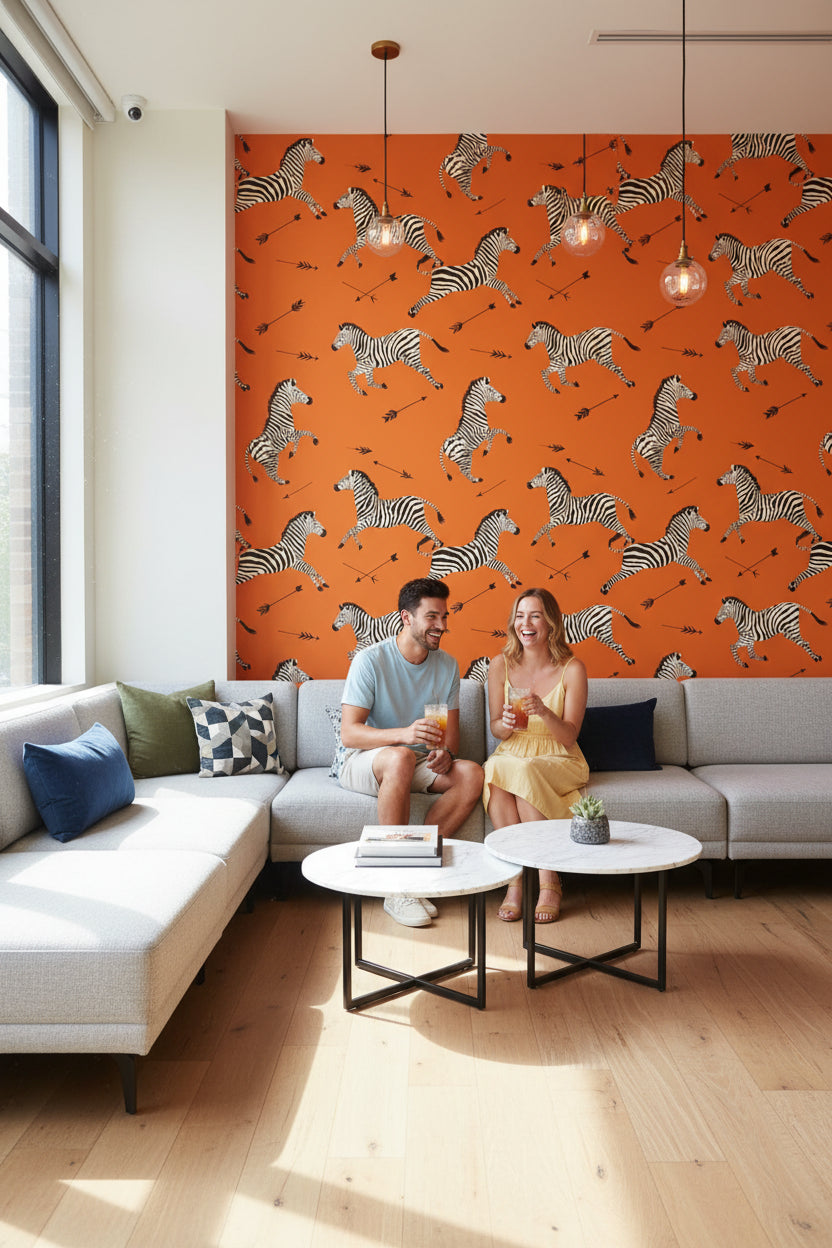Vibrant Orange Zebra Pattern Wallpaper