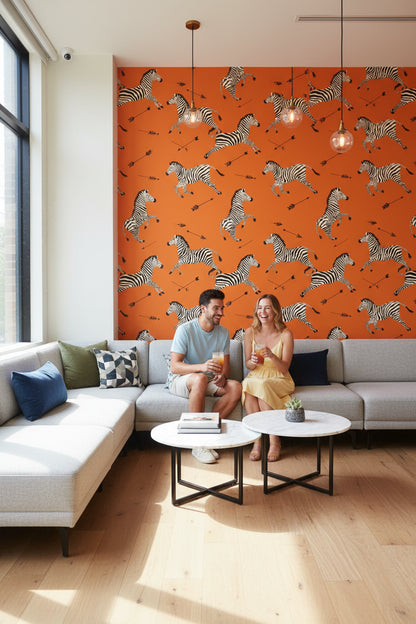 Vibrant Orange Zebra Pattern Wallpaper