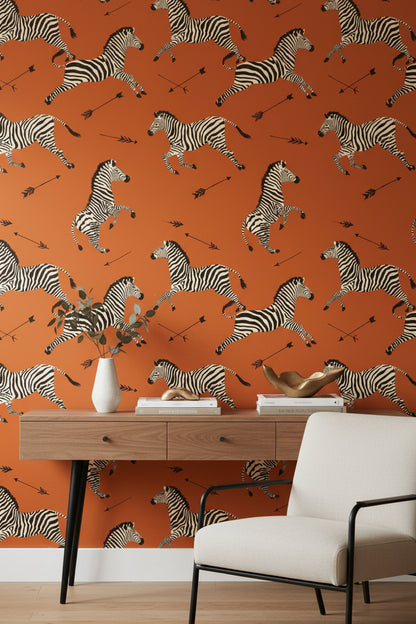 Vibrant Orange Zebra Pattern Wallpaper