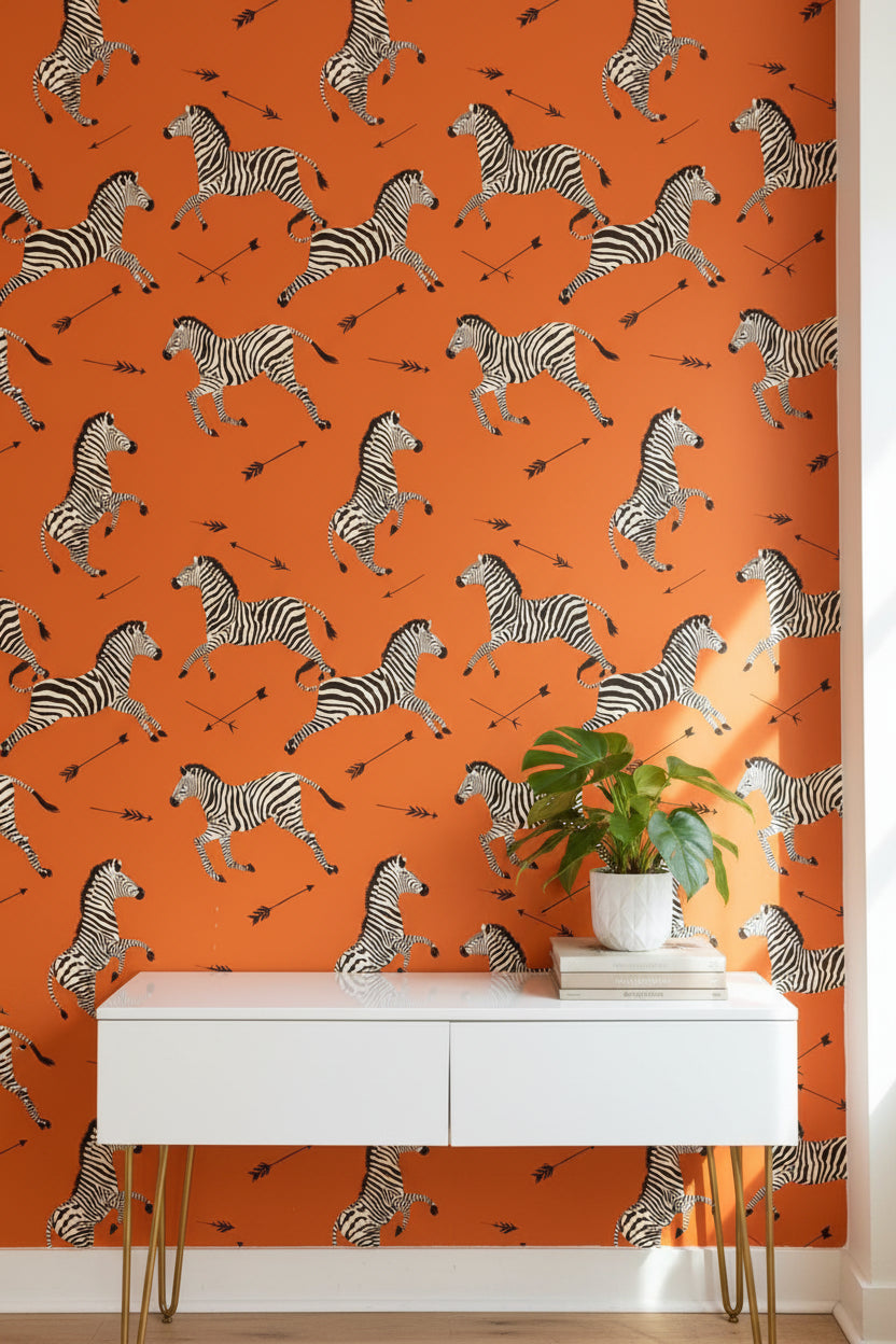 Vibrant Orange Zebra Pattern Wallpaper