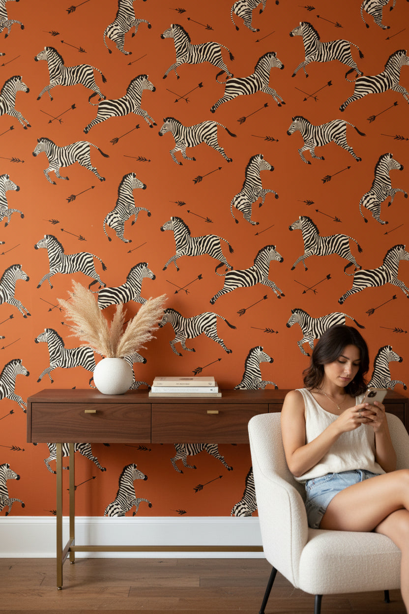Vibrant Orange Zebra Pattern Wallpaper