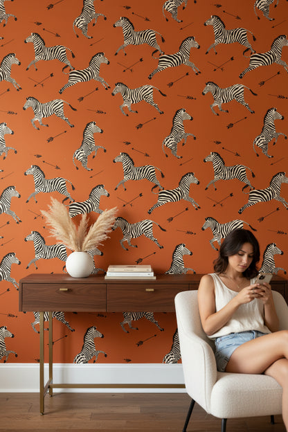 Vibrant Orange Zebra Pattern Wallpaper