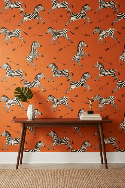 Vibrant Orange Zebra Pattern Wallpaper