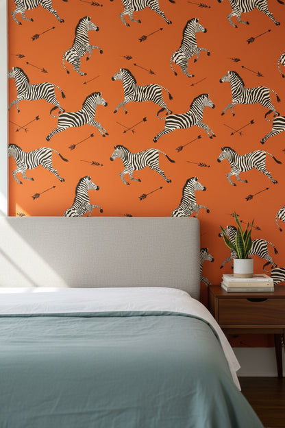 Vibrant Orange Zebra Pattern Wallpaper
