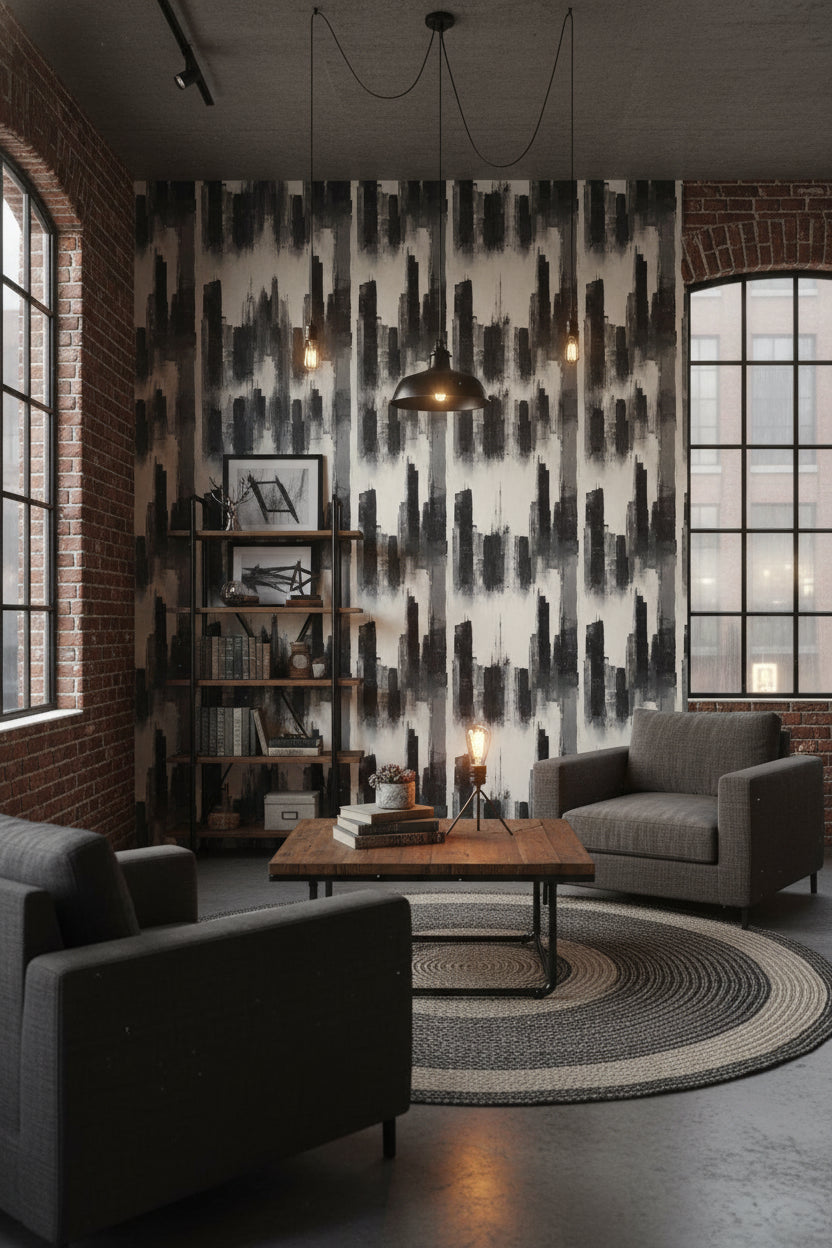 Monochrome Vertical Brushstroke Abstract Wallpaper