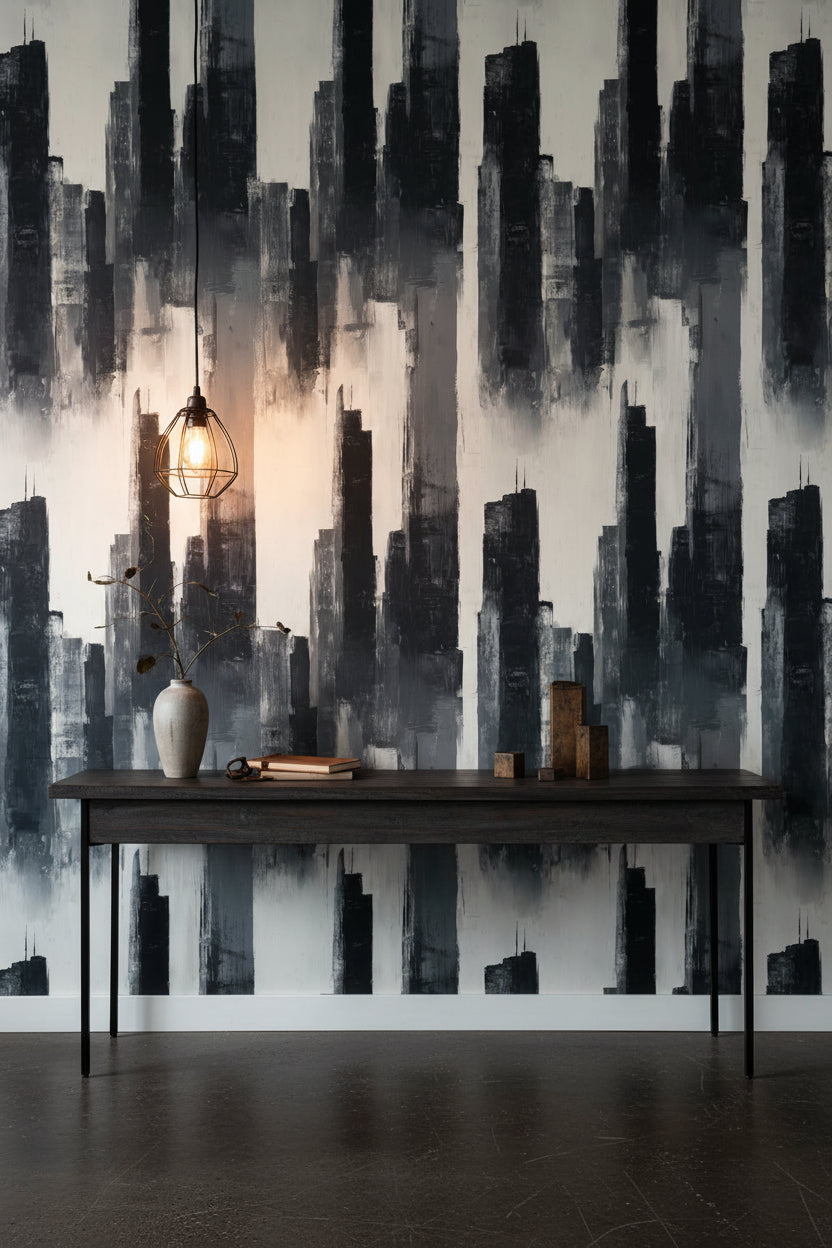 Monochrome Vertical Brushstroke Abstract Wallpaper