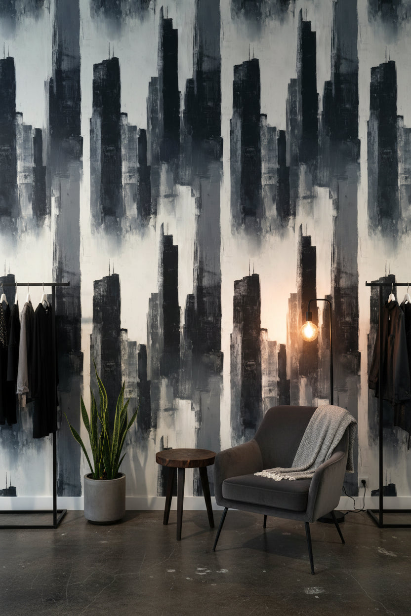 Monochrome Vertical Brushstroke Abstract Wallpaper