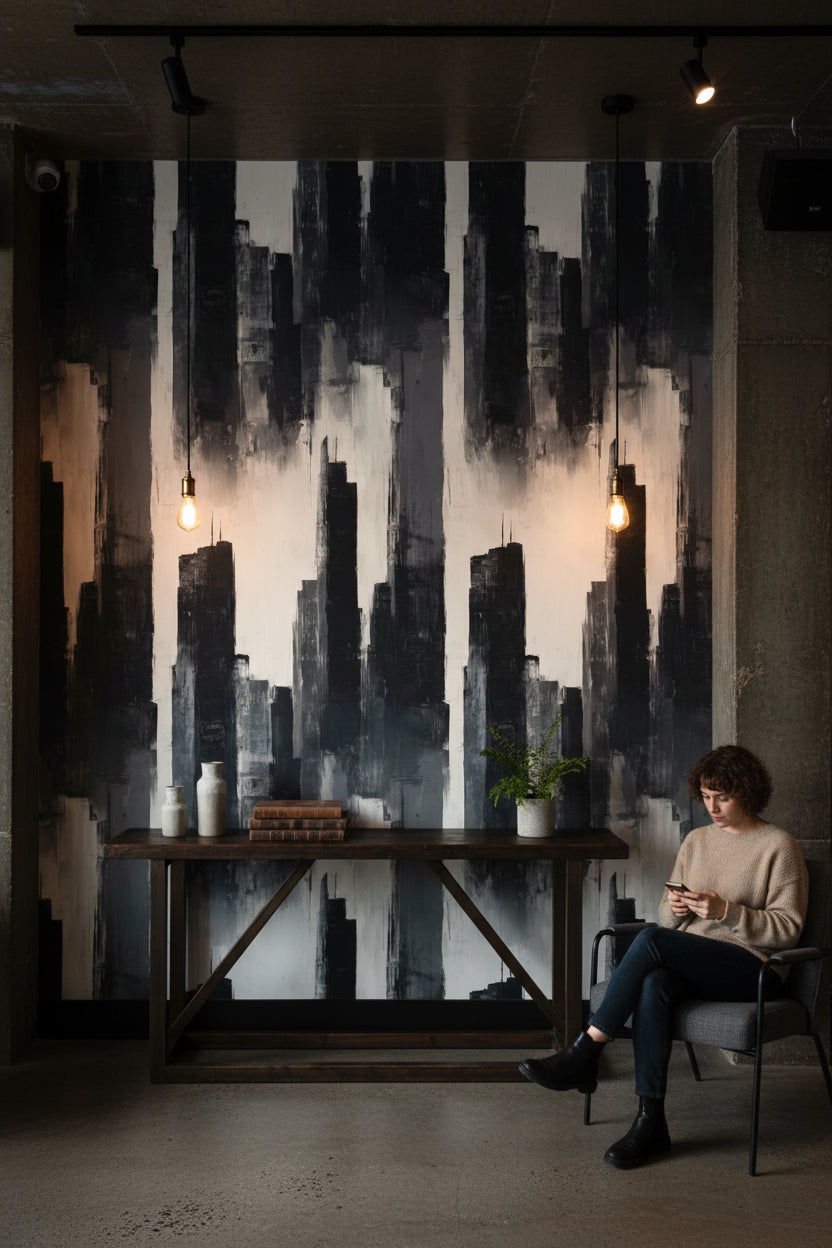 Monochrome Vertical Brushstroke Abstract Wallpaper