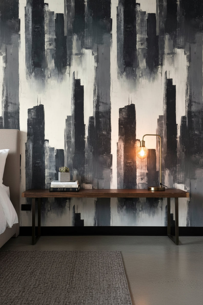 Monochrome Vertical Brushstroke Abstract Wallpaper