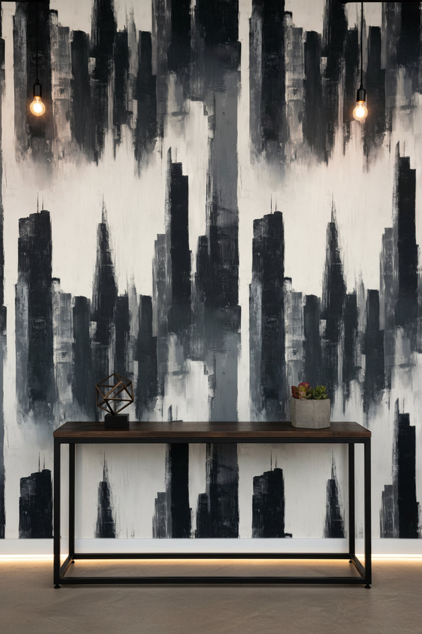 Monochrome Vertical Brushstroke Abstract Wallpaper