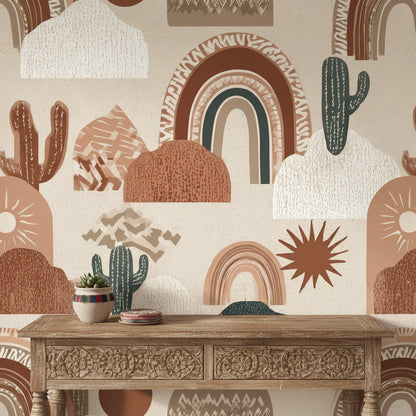 Terracotta Geometric Desert Cactus Wallpaper