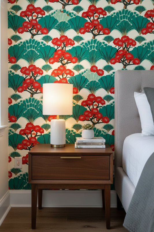 Vibrant Red Cherry Blossom Japanese Wallpaper