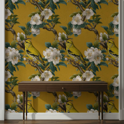 Sunflower Yellow Blossom and Bird Wallpaper