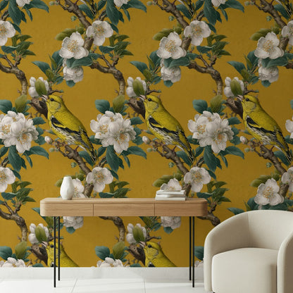 Sunflower Yellow Blossom and Bird Wallpaper
