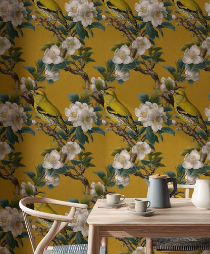 Sunflower Yellow Blossom and Bird Wallpaper