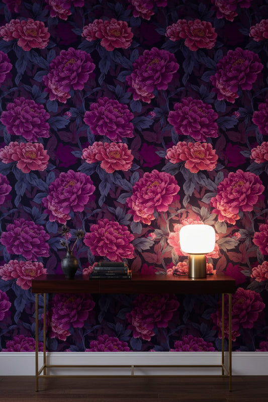 Rich Purple Peony Floral Wallpaper