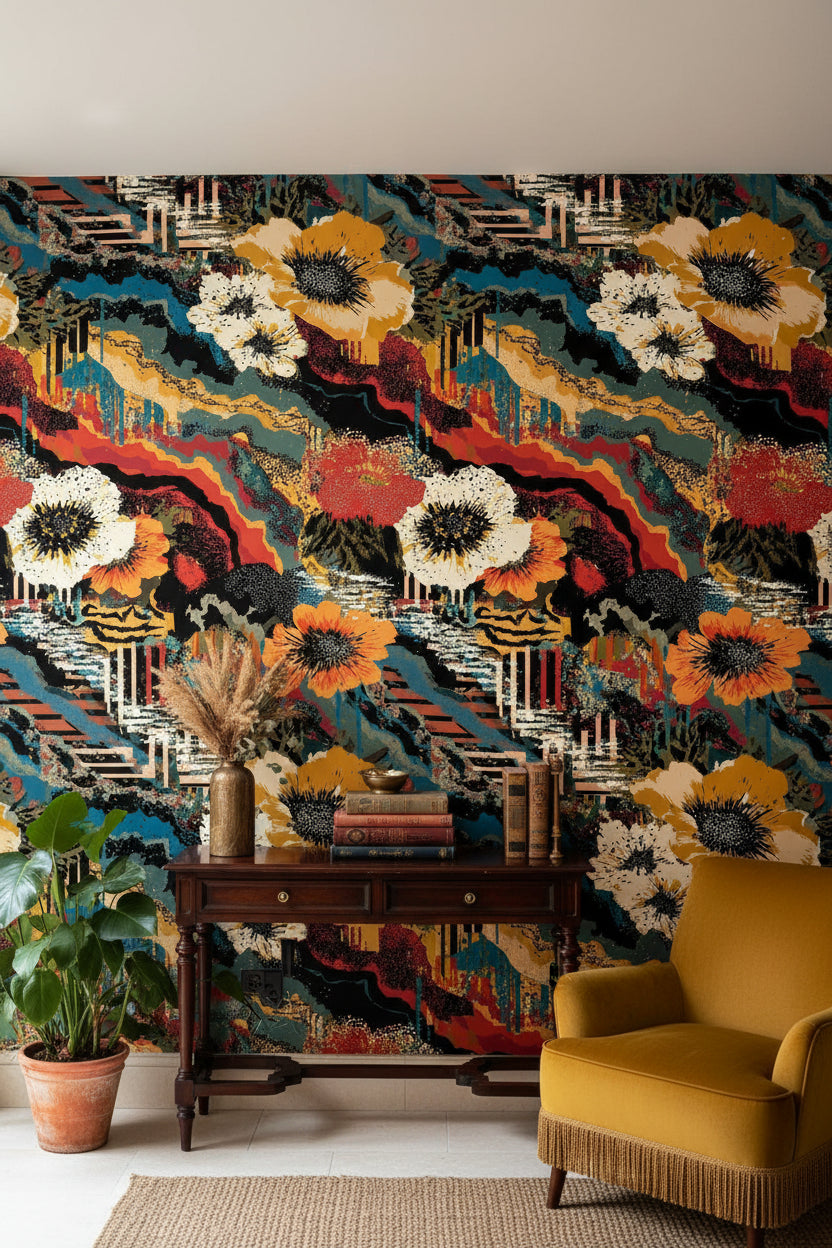 Bold Multicolor Abstract Floral Wallpaper