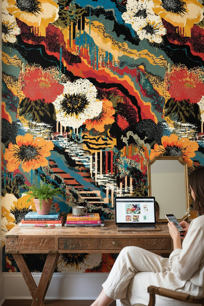 Bold Multicolor Abstract Floral Wallpaper