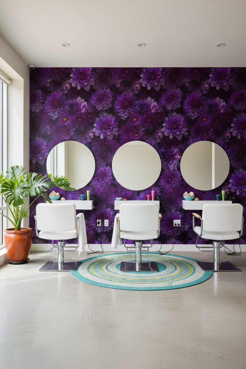 Deep Purple Large Dahlia Floral Wallpaper