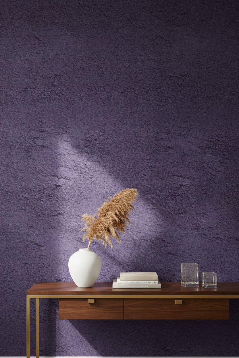 Deep Eggplant Textured Concrete Effect Wallpaper