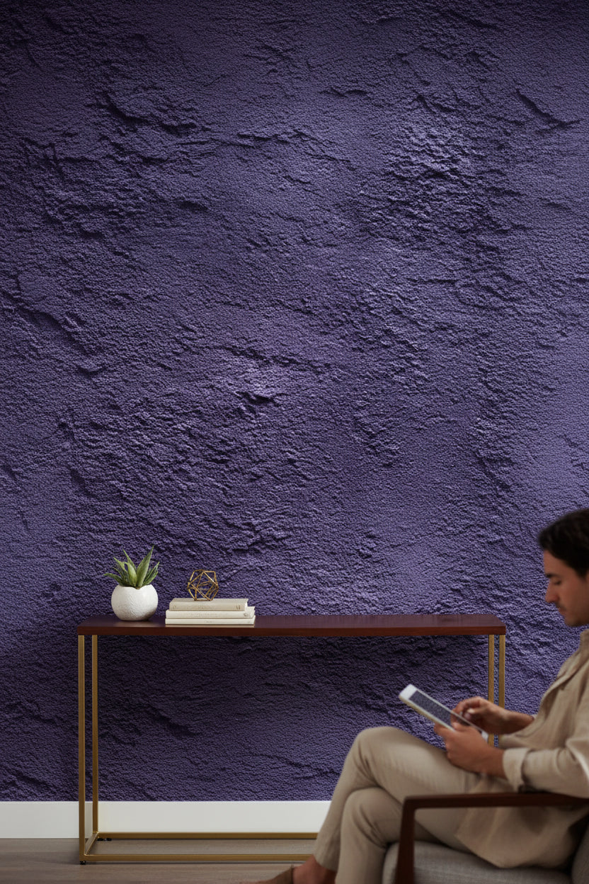 Deep Eggplant Textured Concrete Effect Wallpaper