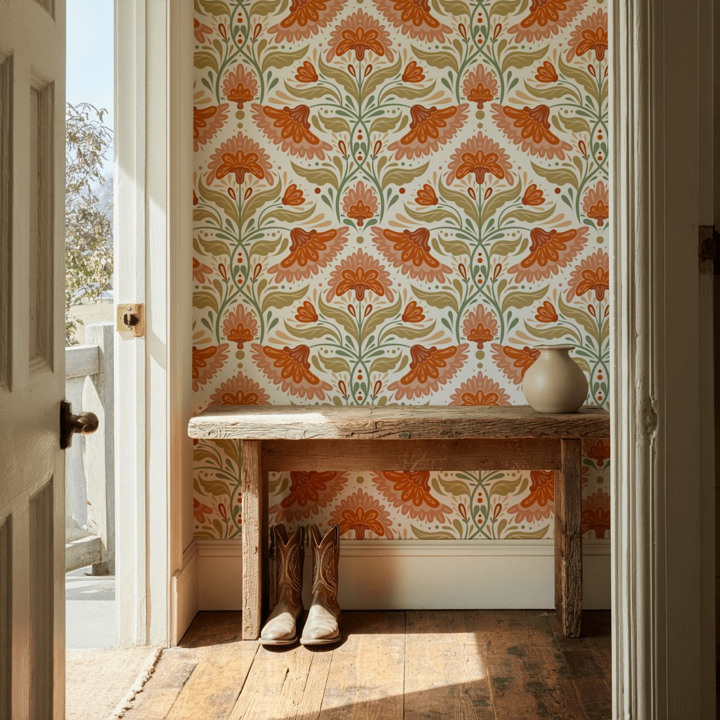 White Background Wallpaper Vintage Floral Mural