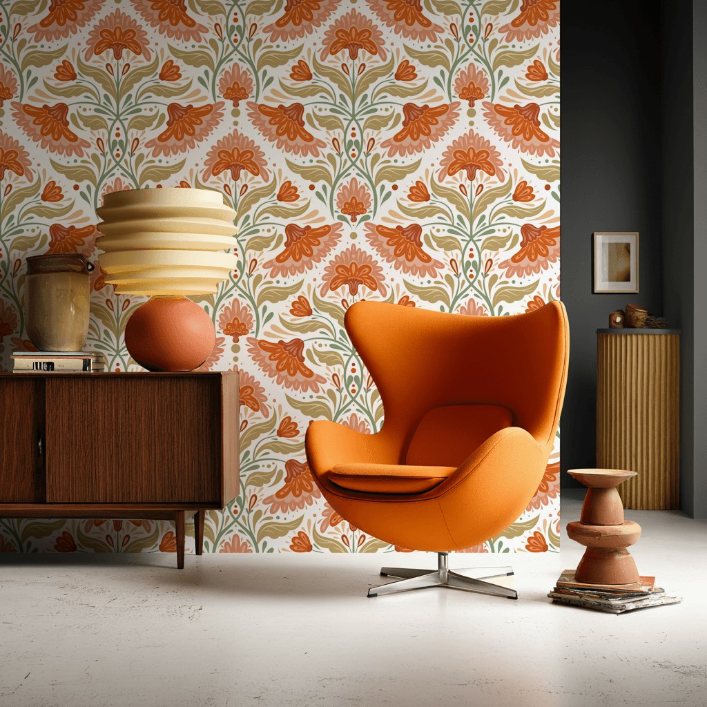 White Background Wallpaper Vintage Floral Mural