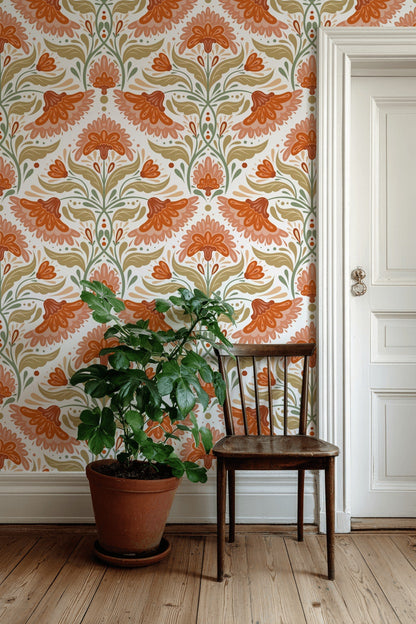 White Background Wallpaper Vintage Floral Mural